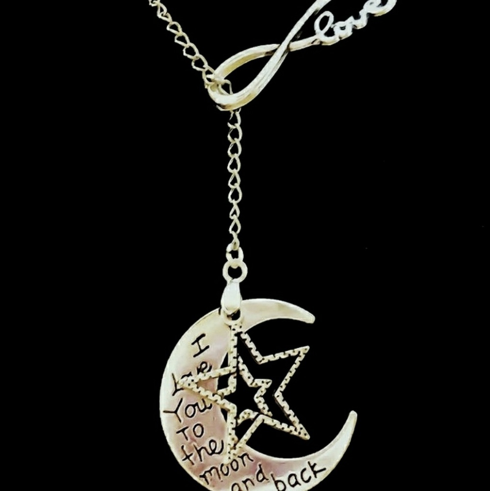 Silver Toned Love Moon Stars Infinity Necklace